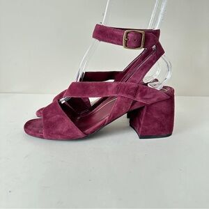 NEW Vionic Samara Burgundy Suede Block Heel  Ankle Strap Women's Sandals, Sz 7